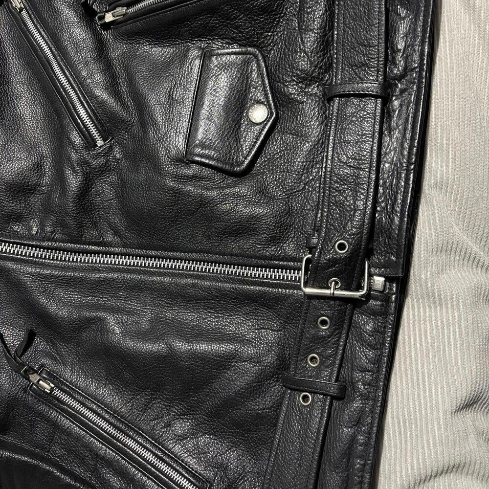 Vintage Wilsons Leather Motorcycle Jacket Biker Black Belted zip y2k grunge punk - Picture 10 of 11